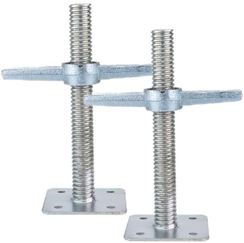 Scaffold 12 Adjustable Leveling Galvanized Screw Jack with Base Plate, 2 Pack