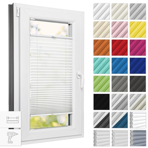 Estika Plissee mit Bohren 90 cm x 200 cm - Weiß - Rollos für Fenster, Jalousien Fenster für innen, Raffrollo, Fenster plissee
