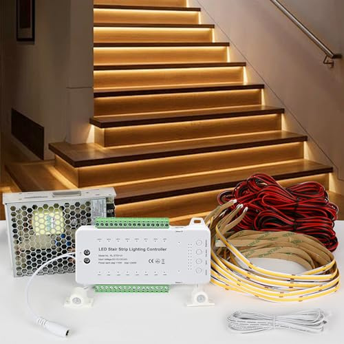 LED Treppenstufenbeleuchtung Mit Bewegungsmelder, Treppensensor Licht Komplettes Set - 16 Stufen (Warmes Licht 2700K-1 Modi)