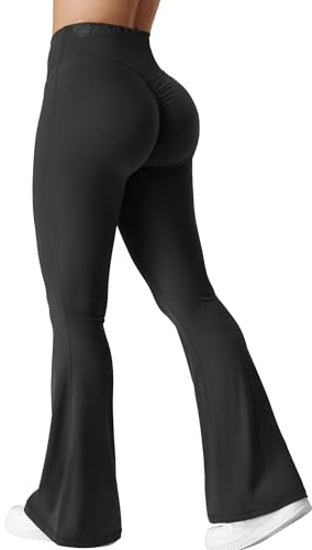 ZAAYO Damen Flare Scrunch Leggings V Cross Taille Bell Bottom Yoga Hosen Tummy Control Bootcut Workout Leggings