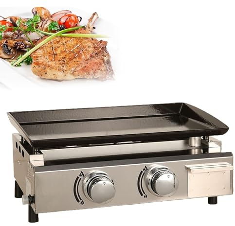 XoTiq Parrilla para Barbacoa de Gas, quemadores de Acero Inoxidable Máquina para bistec GLP Plancha de Acero Antiadherente Parrilla para Exteriores Mesa portátil Grande Placa de Cocina Teppanyaki