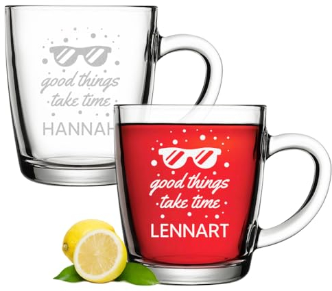 polar-effekt Teegläser 340 ml 2 Stück mit personalisierter Gravur - Trinkglas mit Namen - Becher für Tee, Espresso und Cappuccino - als Geschenk geeignet