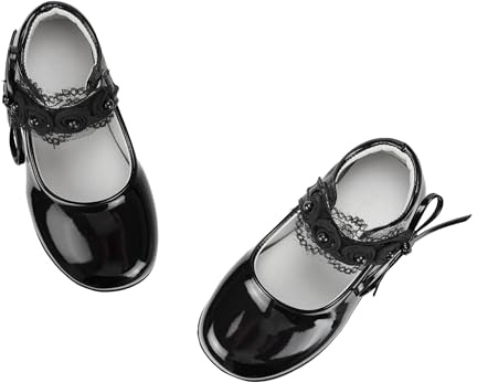 TRIWORIAE-Ballerines Fille Chaussures Plates Mary Jane Élégantes Princesse Dentelle per École Activité Fête Noir 26