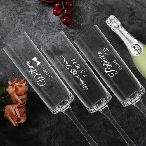Calice da spumante con incisione personalizzata Nome testo, bicchiere da spumante inciso come regalo per anniversario, matrimonio, fidanzamento, Capodanno, Natale (stile D)
