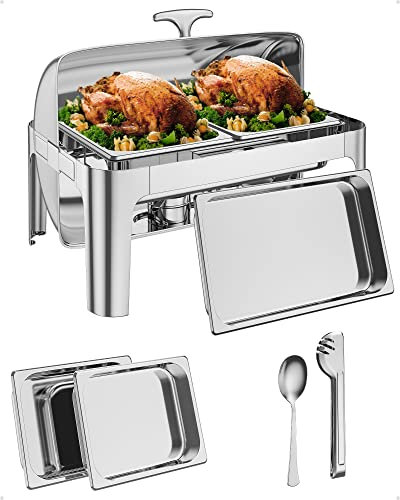 9QT Chafing Dish Buffet-Set, Edelstahl-Speisenwärmer und Servierbesteck mit 1 Pfanne in voller Größe und 2 halben Pfannen für Partys, Hochzeiten, Geburtstage, Catering, Hotels und Hochzeiten
