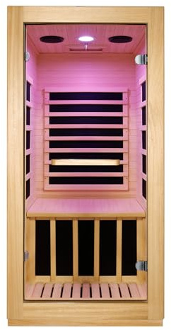 RIGO Infrared Sauna Home Sauna Cabin, Home Far-Infrared Sauna Cabin, Single-Person Use, African Ayous Wood Sauna Cabin, 900W, 120V with Control Panel, 32.2 x 28.3 x 61.4 inches