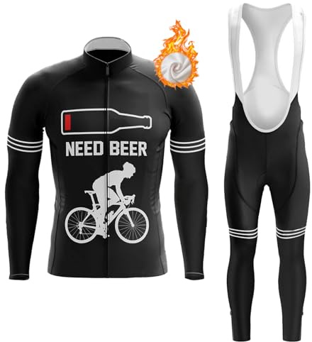 Conjunto Ropa Ciclismo Hombre Invierno Maillot Bici MTB,Traje Ciclista Polar Térmico Chaquetas Manga Larga y Pantalones Tirantes con 19D Gel Acolchado,Completa de Bicicleta Jerseys Ciclo BTT(C10,3XL)