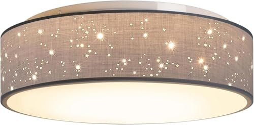 Zedelmaier Deckenlampe LED Deckenleuchte schlafzimmerlampe Ø38cm E27x2/40W | Stoff lampenschirm mit Sternenhimmel für Wohnzimmer,Schlafzimmer,Flur,Kinderzimmer,lampe decke,Ø38xH12,5cm,ohne Leuchtmittel