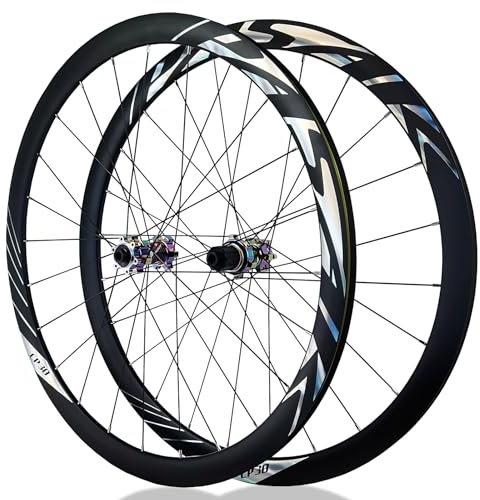 HZXQCVB 700C Rennrad-Laufradsatz Doppelwandige Felgen Aus Aluminiumlegierung Höhe 36mm Scheibenbremse Räder 24H Straight Pull Speichen Steckachsen-Naben Für 8-12 Gänge(Colorful)