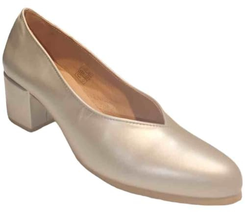ARIADNA SÁNCHEZ Zapatos de Salón para Mujer Cómodos 24 Horas, Calzado de Vestir Elegante y Resistente de Cuero (Dorado, Sistema Tallas Calzado EU, Adulto, Números, Mediano, 36)
