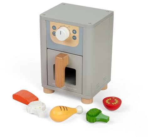 Bigjigs Toys Friteuse à air – Accessoire de cuisine en bois pour enfants, ensembles de cuisine et appareils pour enfants, accessoires de jeu de simulation pour tout-petits, cadeaux pour enfants, à