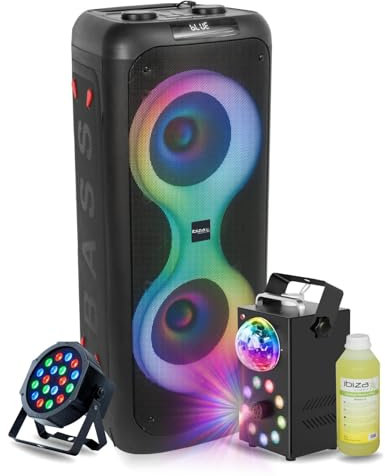 Ibiza - Pack Enceinte sur Batterie 700W Bluetooth USB SD TWS Ibiza Sound COLUMBA700 - Machine Fumée LED Foggy-Astro - Projecteur par RGB