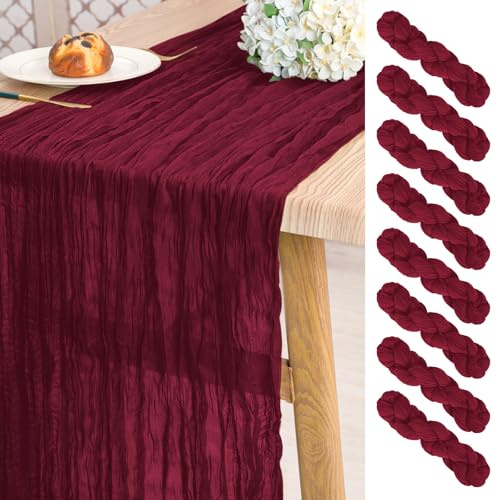 Pesonlook Lot de 8 Chemins de Table en étamine Bordeaux Long,55 x 300 cm | 3 m de Long, Style Rustique Bohème chemins de table semi-transparents pour Mariage, Fête Prénuptiale, Fête, Banquet