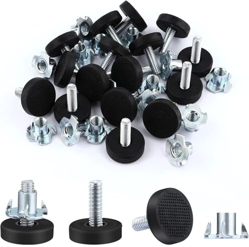 LMOGWL Lot de 16 pieds de meubles réglables en métal avec écrous à rivets aveugles M6 x 22 mm Vis de réglage Vis de nivellement réglables en hauteur pour meubles en bois