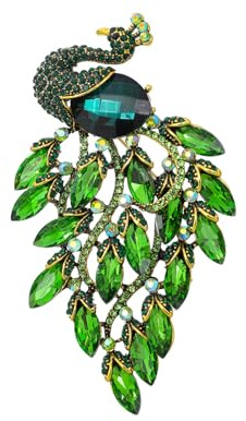 Pfau Brosche Ausschnitt Diamant Kristall Tier Anzug Anstecker Accessoire, Grüne Pfau Brosche
