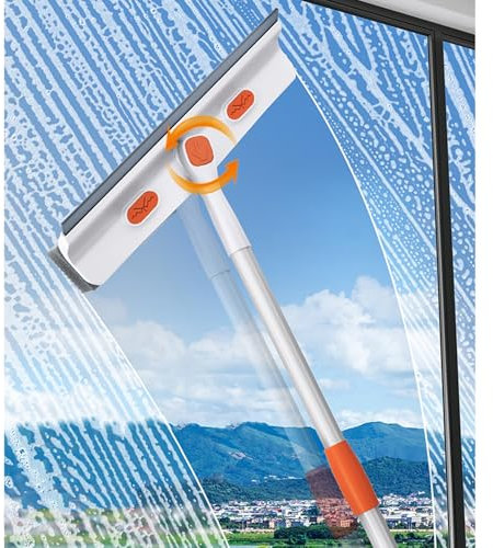 Rasqueta Limpiacristales Herramienta para Lavar Ventanas con Giro de 180 Grados, Limpiacristales Pequeño/ grande para El Hogar, Esponja para Fregar Ventanas, Limpiador de Ventanas Extensible de 85 a 1