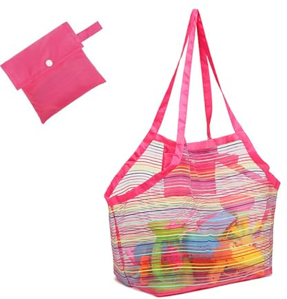 1 Stk Strandtasche Langlebig Faltbar, Strandspielzeug Tasche Groß,Netztasche Sandspielzeug Netz, Strandspielzeug Tasche mit Verstärktem Netze, Mesh Beach Bag für Familie Urlaub, Strandurlaub im Freien