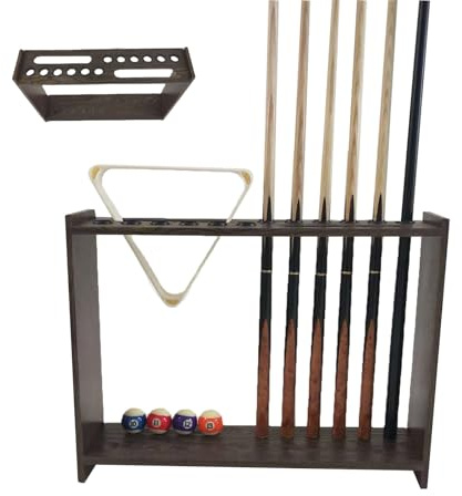 YEZMEK Support de queue de billard autoportant pour 12 queues de billard avec rangement de balles, support en bois pour queues de billard, queues de billard, organisateur de queues, accessoires de