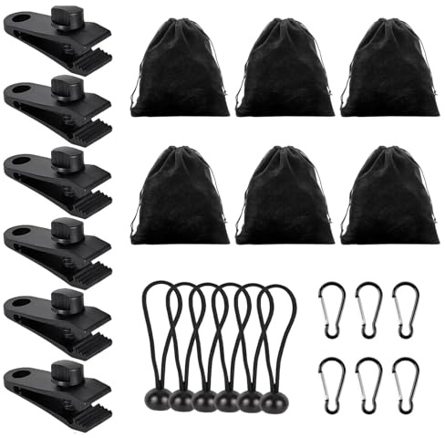 Taicols Tragbare Gewichtstasche, mit 6 Gewichtstaschen, 6 Karabiner, 6 Clips, 6 Elastisches Seil, Camping Zubehör, Beschwerertasche für Befestigen Pavillon Vorhänge im Freien, Zeltplane Tischdecken