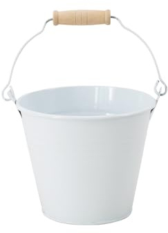 Zinkeimer mit Holzgriff - Deko- & Pflanzgefäß - Vielseitiger Metall-Eimer für Haus & Garten (8 Stück - Weiß, ⌀ 14 cm H: 12 cm)