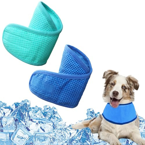 MUNSKT Dog Cooling Bandana, 2 PCS Cooling Collar for Dogs, Reusable Adjustable Ice Scarf, Summer Accessories to Keep Pets Cool in Hot Weather (M)