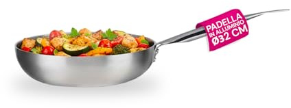 Avilia Padella Svasata Alta in Alluminio 32cm con Manico in Acciaio Inox 4,6L - Adatta per Piani Induzione, Gas, Elettrico e Vetroceramica - Idonea per Forno fino a 300°C - Lavabile in Lavastoviglie