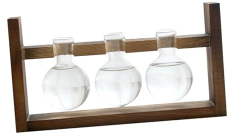 UPKOCH Wooden Rack Hydroponic Plant Vase with Three-ball Glass Containers for Desktop Decoration Modern Art Flower Vase Stand Resistant to Temperature Gift for Home and Office