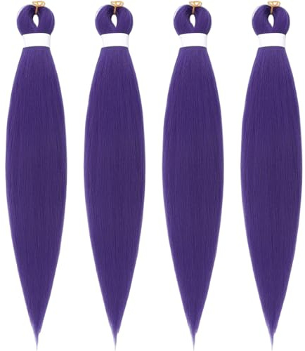 4 estensioni viola per capelli per trecce, 26 pollici, capelli sintetici preallungati color lavanda, viola scuro