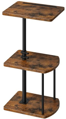 HOOBRO Beistelltisch Höhenverstellbar(44-78cm), C-Form Beistelltisch 360° rotierend, 3-stufiger Sofatisch, Couchtisch, für Wohnzimmer, Schlafzimmer, Sofa und Bett, Vintagebraun und Schwarz EBF35SF01