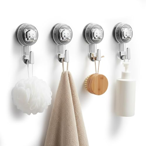 Culinavog 4 Pzas Ganchos para Colgar, Colgar sin Agujeros, Colgador Impermeable Reutilizable, Percha Ventosa Super Resistentes MAX 5kg, Gancho a Ventosa Plástico Pared Cocina - Gris Transparente