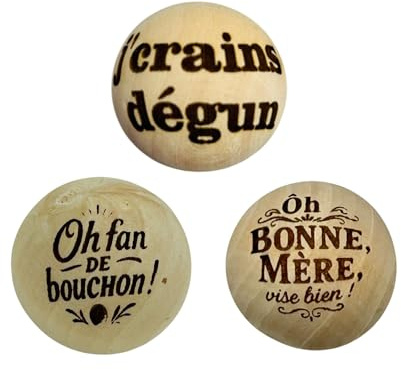 THE REPLICANT Pétanque-Pétanque-Zielkugeln aus poliertem Holz, mit Botschaft (Ich komme aus dem Süden), 3 Stück