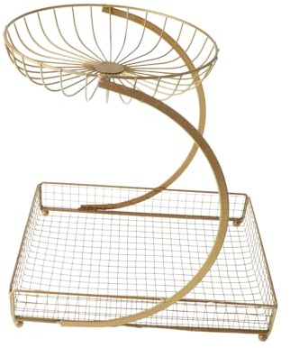 Ronyme Frutero de hierro, estante para, frutero decorativo para encimera de cocina, ideal para aperitivos, verduras y patatas. para salón y, Gold 2 Capa