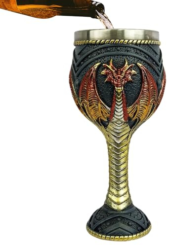 Dragon Wine Goblet - Stainless Steel, Gothic Dragon Wine Glass, Elegant Dragons Wines Chalice | Collectibles for Fantasy Lover, Gothic Home Party Decor
