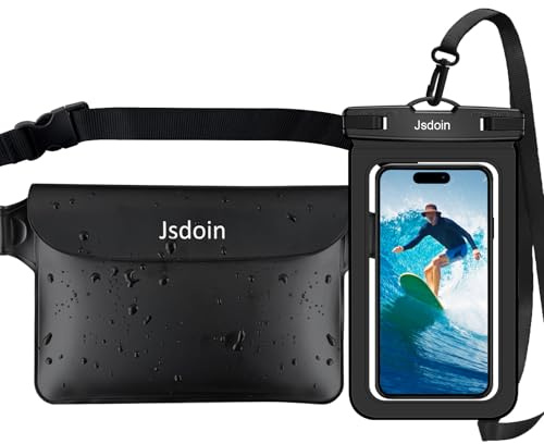 Jsdoin Waterproof Pouch Bag +Waterproof Phone Pouch, Dry Bags Waterproof bag with Adjustable Strap, IPX8 Phone Case for Swimming Travel Beach Trip Snorkelling Kayaking -holiday essentials Black