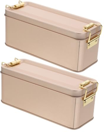 LOORGVEL Scatola Porta Fette Biscottate Ermetico in Latta Oro, 2 Pezzi | Contenitore Metallico Coperchio, per Dolci e Snack, Uso Decorativo in Casa