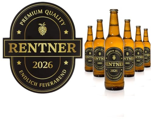 COMOOKA Rentner Geschenk Mann - 6 Stück Premium Rentner 2026 Flaschenetiketten Selbstklebend - Renteneintritt Geschenk Männer - Ruhestand Geschenke zur Rente Mann