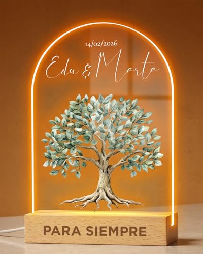 Panorama Lámpara Mesita Noche Personalizada del Árbol de la Vida - Regalos Originales para San Valentín o Cumpleaños - Cuadro Personalizado con Foto con Luces LED - Decoración Habitación