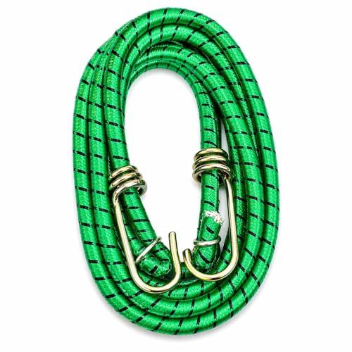 Corda Elasticizzata con Ganci 2 MT, Multiuso, per Campeggio, Porta Pacchi, Valigia, Giardinaggio e Auto (ROSSO/VERDE/GIALLO 2mt)