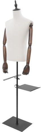 Schaufensterpuppe Körper Männlich, 70-130cm Höhenverstellbar (Schwarz) | Schneiderpuppe mit Massivholz Armen, Schneiderpuppe Torso mit Schuhregal und Hose Rack, 30kg Tragkraft, für Boutique&Geschäft