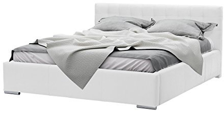 Doppelbett Vento 180 x 200 cm, Ehebett mit Bettkasten, Polsterbett inkl Lattenrost Bett verchromte Füße (Soft 017)