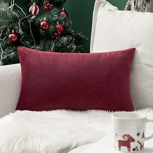 MIULEE Samt Kissenbezug Kissenhülle Deko Dekokissen Sofakissen Bezug Couchkissen mit Verstecktem Reißverschluss für Sofa Couch Schlafzimmer 12x20 Inch 30x50 cm 1 Stück Wein Rot