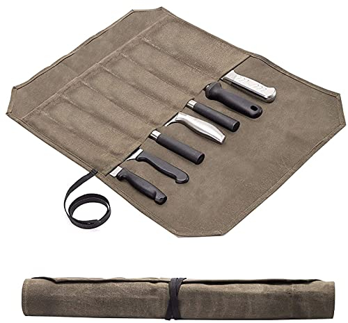 Koch Messer Roll Bag,Wachs Leinwand Messer Case Lagerung,Tragbare Koch Messer Tasche,7 Slots Messer Besteck Werkzeug Roll Case für Camping Wandern,Heavy Duty Messer Taschen Geschenke für Köche Männer