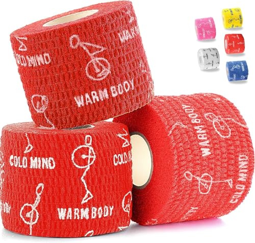 WARM BODY COLD MIND Nastro per Pollice da Sollevamento Pesi - Hook Grip Tape per Powerlifting, Cross Training, Nastro da Palestra, Allenamento, Nastro Sportivo per Dita(Rosso 3 Rotoli)