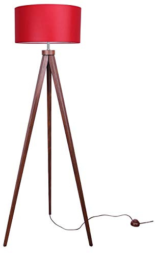 Light-Home Lampenschirm Stehlampe Modern - Standleuchte für Wohnzimmer Schlafzimmer Büro - Dreibeinige Industrial Lampe aus Holz - Palisander & Rot