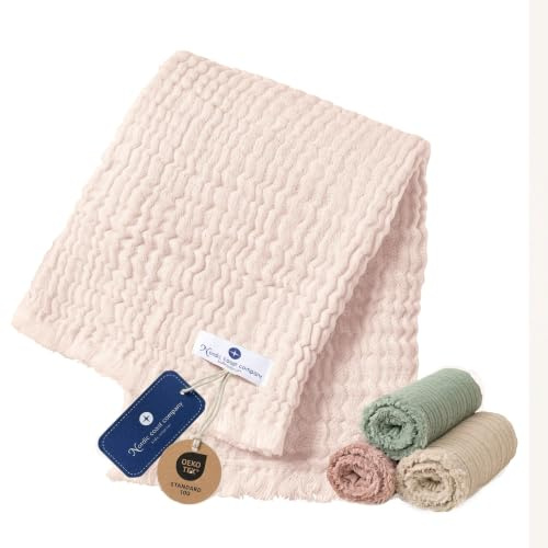 nordic coast company Musselin Decke Baby [80 x 80 cm] – Musselindecke | Krabbeldecke Neugeborene – 100% Baumwolle, 4-lagig, Spucktuch, Stilltuch – Baby Erstausstattung Neugeborene (Puder)