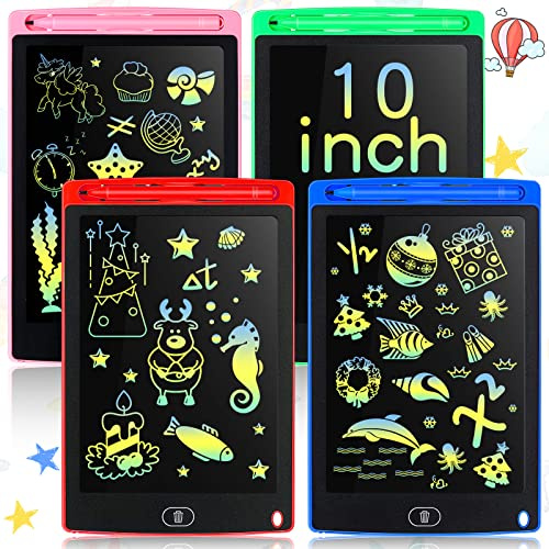 4 Pieces 10 Inch LCD Writing Tablet Doodle Board Electronic Toy Colorful Screen Doodle Drawing Pad for Kids Erasable Reusable Drawing Tablets Educational Learning Toy Christmas Gift(Black Frame)