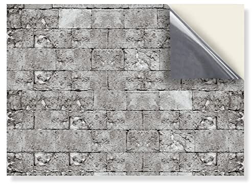 Stick & Go Repositionable Self Adhesive Dolls House Wallpaper 1:12 Scale (1 Sheet) - Castle Wall Grey - No. 202