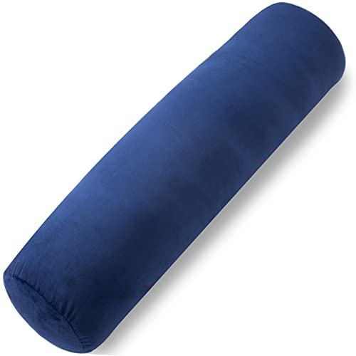 1 MIDDLE ONE Body Pillow for Adults, Bolster Pillow with Removable Velvet Cover, Long Round Cervical Roll Pillow, 35 x 7.87 Inches, Blue