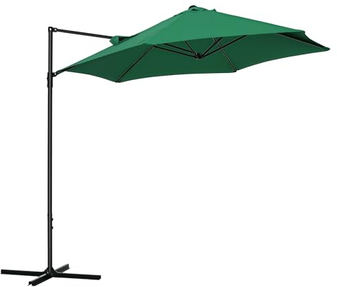 Outsunny 2.5M Garden Cantilever Parasol, Offset Roma Patio Umbrella Hanging Sun Shade Canopy Shelter with 360° Rotation and Cross Base, Green