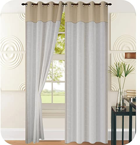 GIRASOLE HOME® Coppia Tende Filtranti in Simil Lino Tenda per Cucina e Interni 2 Pannelli con Occhielli (Beige, 140x275cm)